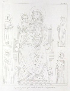 Madonna og barn med St. Agatha, St. Catherine, St. Agnes, St. Apollonia etter den originale tegningen av Jean Baptiste Louis Georges Seroux DAgincourt (1730-1814), 1847